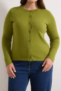 Trendyol Curve Green Woolly Jacket Look Knitwear Cardigan - Image 3