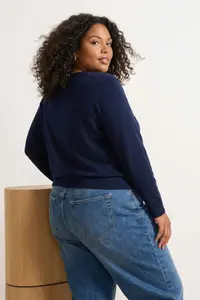 Trendyol Curve Navy Blue Floral Cotton Basic Knitwear Cardigan - Image 2