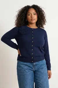 Trendyol Curve Navy Blue Floral Cotton Basic Knitwear Cardigan - Image 3