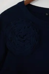 Trendyol Curve Navy Blue Floral Cotton Basic Knitwear Cardigan - Image 5