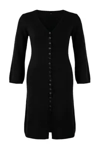 Trendyol Curve Black Soft textured V-neck Cardigan/Dress Dual Use Knitwear Cardigan - Image 2