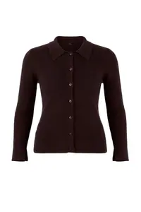 Trendyol Curve Wardrobe Essentials Brown Premium Yarn Polo Shirt Collar Knitwear Cardigan - Image 5