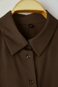 Trendyol Curve Brown Shirred Long Sleeve Weaving Plus Size Shirt - Image 7