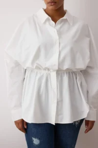 Trendyol Curve Ecru Shirred Long Sleeve Weaving Plus Size Shirt - Image 3