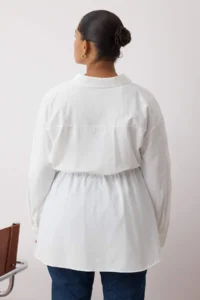 Trendyol Curve Ecru Shirred Long Sleeve Weaving Plus Size Shirt - Image 4