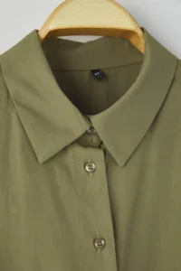 Trendyol Curve Khaki Shirred Long Sleeve Weaving Plus Size Shirt - Image 7