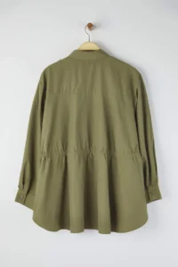 Trendyol Curve Khaki Shirred Long Sleeve Weaving Plus Size Shirt - Image 8
