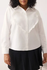 Trendyol Curve Ecru Long Sleeve Heart Patterned Plus Size Shirt - Image 3