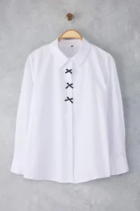 Trendyol Curve Ecru Bow Detailed Long Sleeve Weaving Plus Size Shirt - Image 5
