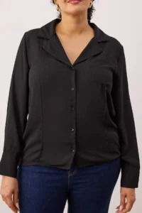 Trendyol Curve Black  Shirt Collar Pocket Detail Weaving Plus Size Shirt - Image 3
