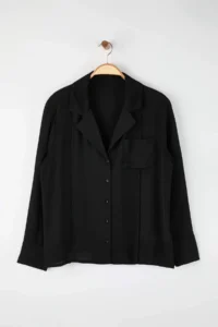 Trendyol Curve Black  Shirt Collar Pocket Detail Weaving Plus Size Shirt - Image 5