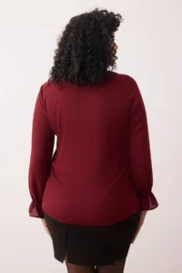 Trendyol Curve Burgundy Baby Collar Pompom Detailed Regular Normal Pattern Weaving Plus Size Shirt - Image 4