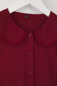 Trendyol Curve Burgundy Baby Collar Pompom Detailed Regular Normal Pattern Weaving Plus Size Shirt - Image 7