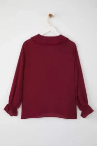 Trendyol Curve Burgundy Baby Collar Pompom Detailed Regular Normal Pattern Weaving Plus Size Shirt - Image 8