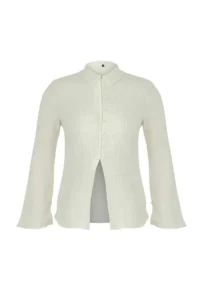 Trendyol Curve Ecru textured Fitted Bele Oturan Weaving Plus Size Shirt - Image 5