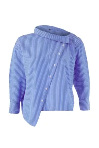 Trendyol Curve Mavi Striped Asymmetric Yaka Drop Sleeve Weaving Plus Size Shirt - Image 5