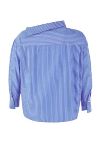 Trendyol Curve Mavi Striped Asymmetric Yaka Drop Sleeve Weaving Plus Size Shirt - Image 8