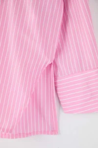 Trendyol Curve Pink Striped Asymmetric Yaka Drop Sleeve Weaving Plus Size Shirt - Image 7