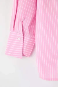 Trendyol Curve Pink Striped Asymmetric Yaka Drop Sleeve Weaving Plus Size Shirt - Image 8