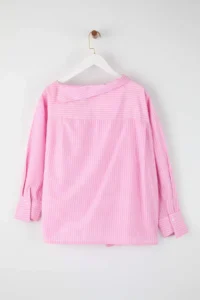 Trendyol Curve Pink Striped Asymmetric Yaka Drop Sleeve Weaving Plus Size Shirt - Image 9