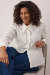 Trendyol Curve Premium Ecru Baby Collar Long Sleeve Plus Size Shirt