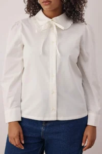 Trendyol Curve Premium Ecru Baby Collar Long Sleeve Plus Size Shirt - Image 3