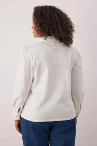 Trendyol Curve Premium Ecru Baby Collar Long Sleeve Plus Size Shirt - Image 4
