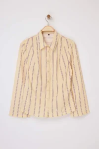 Trendyol Curve Yellow-Multicolored Waist Shirred Fitted Shirt with Wide Sleeves - Image 5
