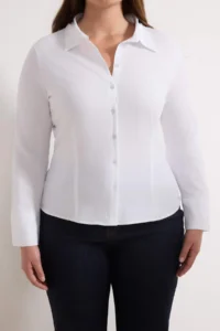 Trendyol Curve Wardrobe Essentials White Hafif Bele Oturan Cotton Weaving Shirt - Image 3