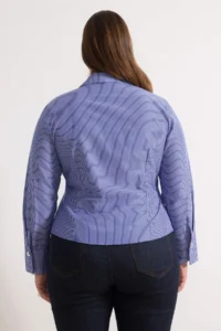 Trendyol Curve Navy Blue Striped Silver Button Detailed Plus Size Weaving Shirt - Image 4