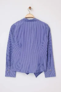 Trendyol Curve Navy Blue Striped Silver Button Detailed Plus Size Weaving Shirt - Image 6