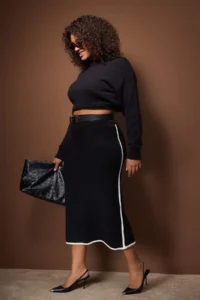 Trendyol Curve Black Stripe Detailed Midi Size Knitwear Skirt - Image 3