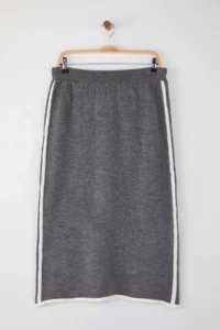 Trendyol Curve Anthracite Stripe Detailed Midi Size Knitwear Skirt - Image 5