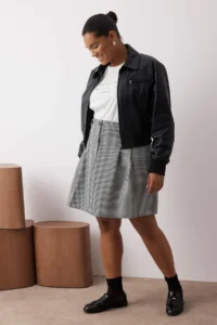 Trendyol Curve Multicolored Mini Goose Feet Patterned Weaving Plus Size Skirt - Image 2