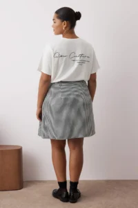 Trendyol Curve Multicolored Mini Goose Feet Patterned Weaving Plus Size Skirt - Image 4