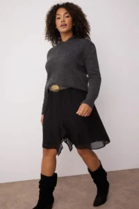 Trendyol Curve Black Mini Siphon Weaving Plus Size Skirt - Image 2