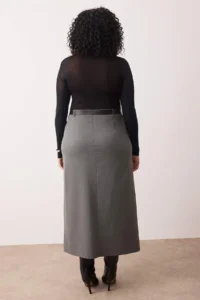 Trendyol Curve Anthracite Belt and Slit Detailed Maxi Weaving Plus Size Skirt - Image 4