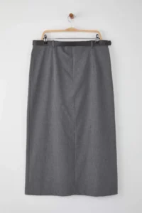 Trendyol Curve Anthracite Belt and Slit Detailed Maxi Weaving Plus Size Skirt - Image 8