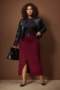Trendyol Curve Plum Belt and Slit Detailed Maxi Weaving Plus Size Skirt