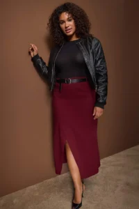 Trendyol Curve Plum Belt and Slit Detailed Maxi Weaving Plus Size Skirt - Image 2