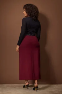 Trendyol Curve Plum Belt and Slit Detailed Maxi Weaving Plus Size Skirt - Image 4