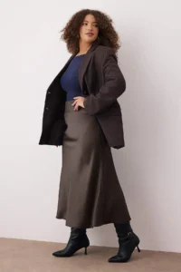 Trendyol Curve Brown Weaving Plus Size Skirt