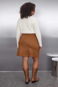 Trendyol Curve Brown with pocket Suede Weaving Plus Size Skirt - Image 4
