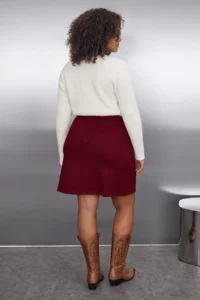 Trendyol Curve Burgundy with pocket Suede Weaving Plus Size Skirt - Image 4