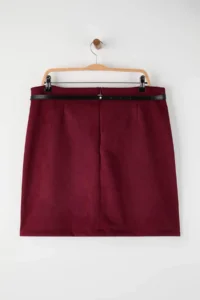 Trendyol Curve Burgundy with pocket Suede Weaving Plus Size Skirt - Image 8
