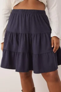 Trendyol Curve Navy Blue Winter Ribbed Velvet Short Weaving Plus Size Skirt - Image 3