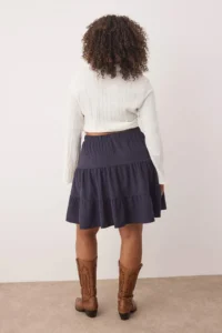 Trendyol Curve Navy Blue Winter Ribbed Velvet Short Weaving Plus Size Skirt - Image 4