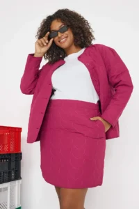 Trendyol Curve Teen Cherry Quilted Heart Patterned Weaving Plus Size Skirt - Image 2
