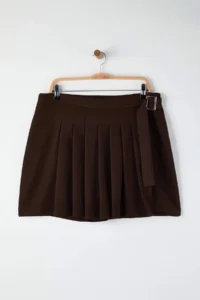 Trendyol Curve Brown Pilili Arched Weaving Plus Size Shorts Skirt - Image 5