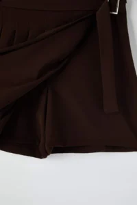 Trendyol Curve Brown Pilili Arched Weaving Plus Size Shorts Skirt - Image 7